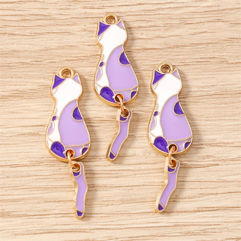 10 Stück 10x35mm Cartoon Emaille Tier Katzen Charms Anhänger zum Basteln von Halsketten, Ohrringen, Armbändern, DIY-Handwerk, Schmuckzubehör – Detail 4