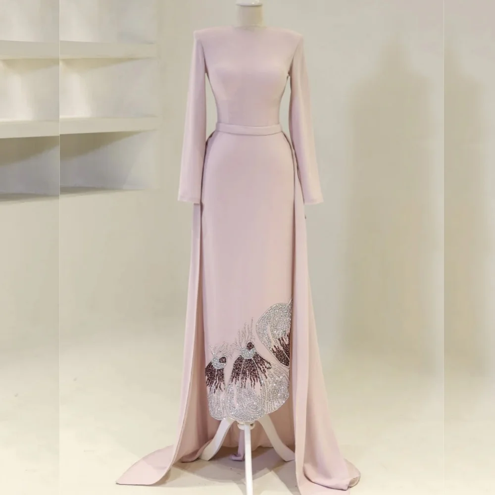 Customized Formal Casual Jersey Sequined Straight Scoop Neck Long Dresses Bespoke Occasion Classic Sparkle