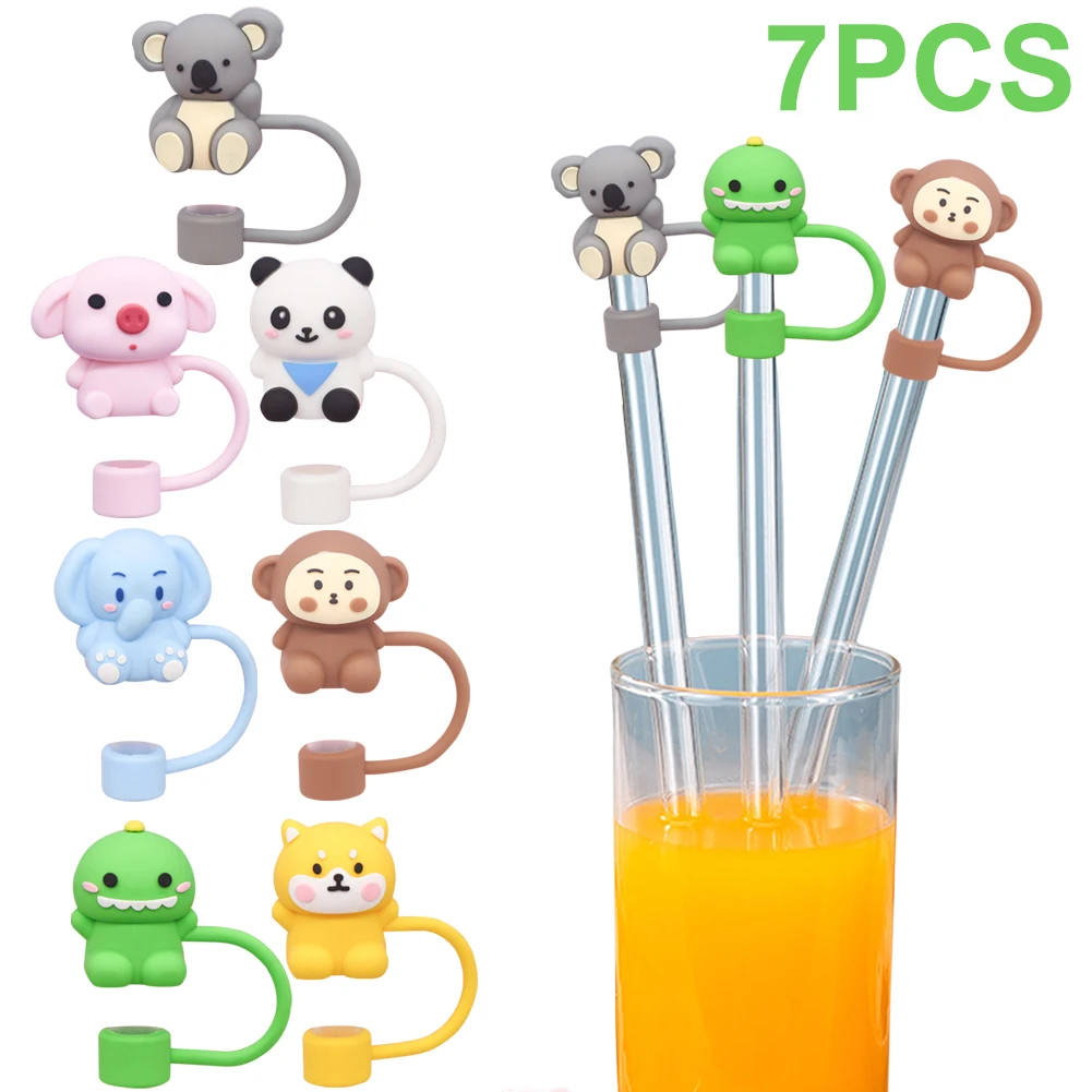 Reusable Silicone Cute Animal Straw Covers Set