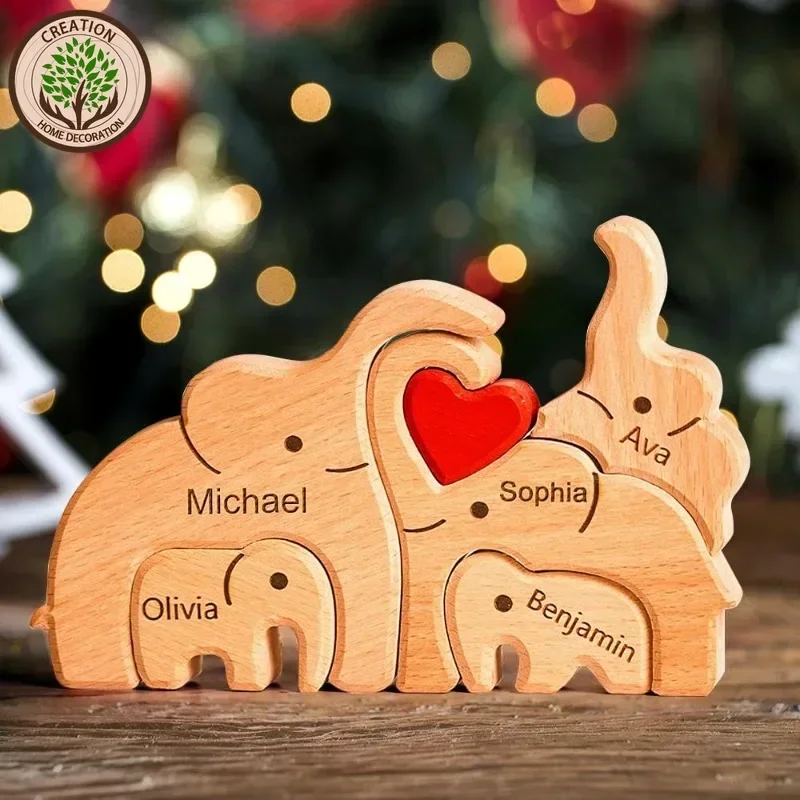 

Wooden Puzzles Elephant Family Free Custom Animal Puzzles for Mom Family Friends Warm Holiday Gifts Christmas Family Ornaments