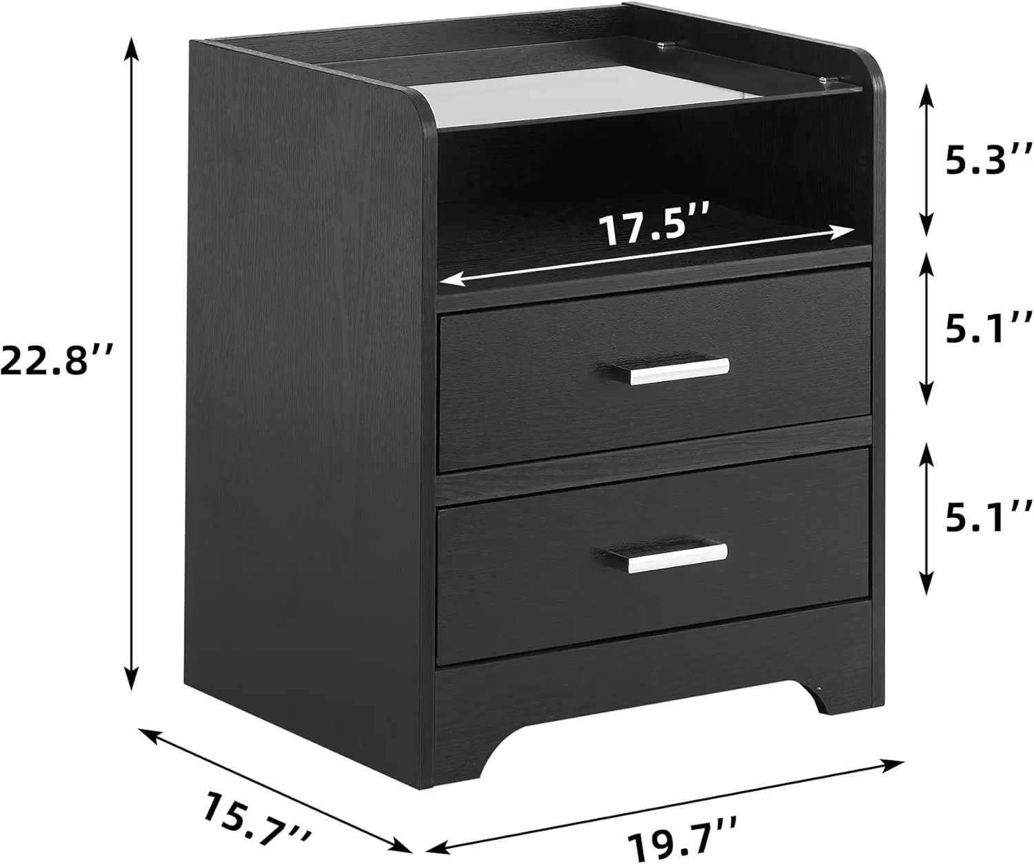 Idealhouse Led Night Stand With 2 Drawers, Smart End Side Table With Led Lights And Glass Top, Modern Bedside Table With Open