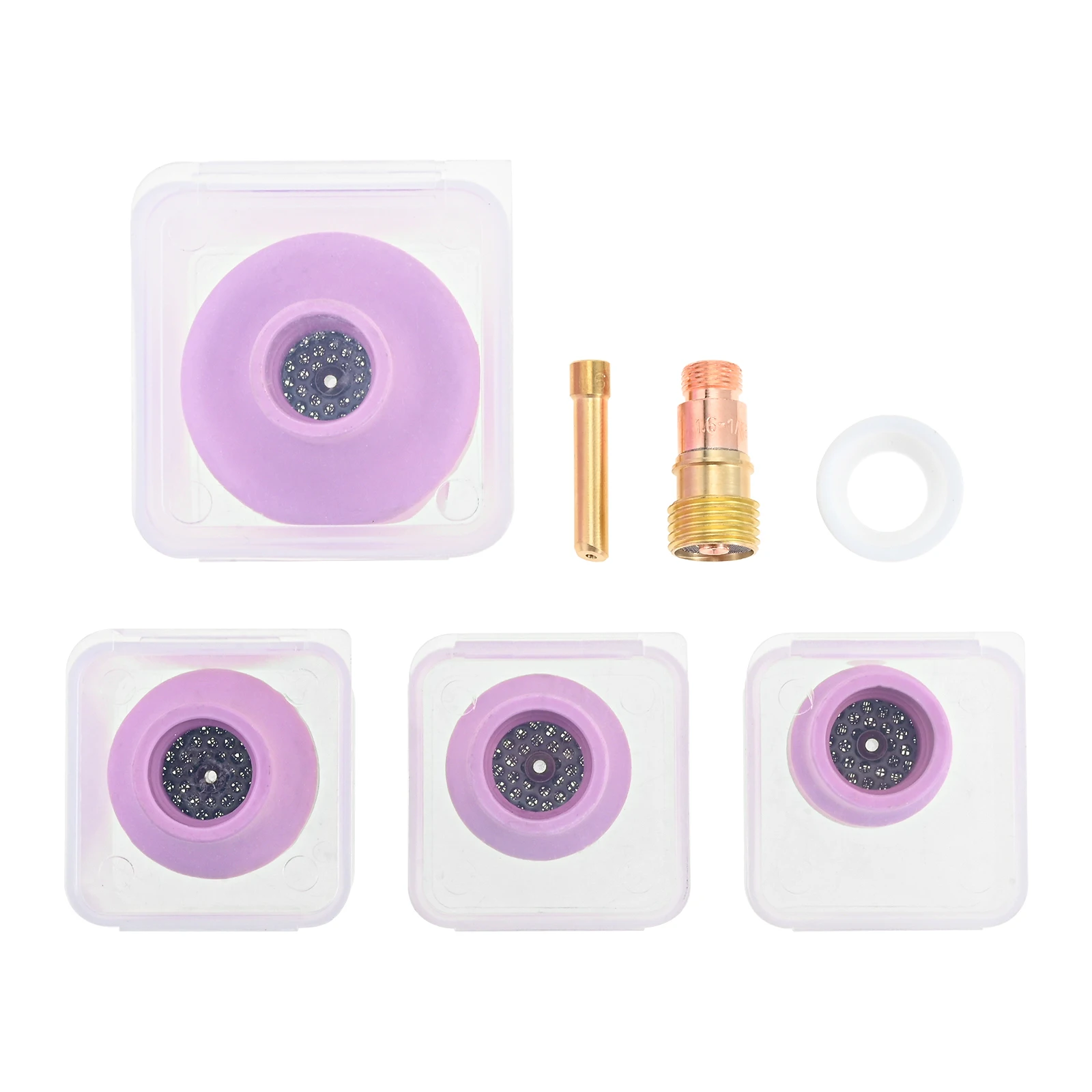 

7шт # 12 # 14 # 16 # 24 комплекта керамических сварочных чашек из розового глинозема, чашки для горелки Tig толщиной 0,1 дюйма, простая установка WP17/18/26, простая установка