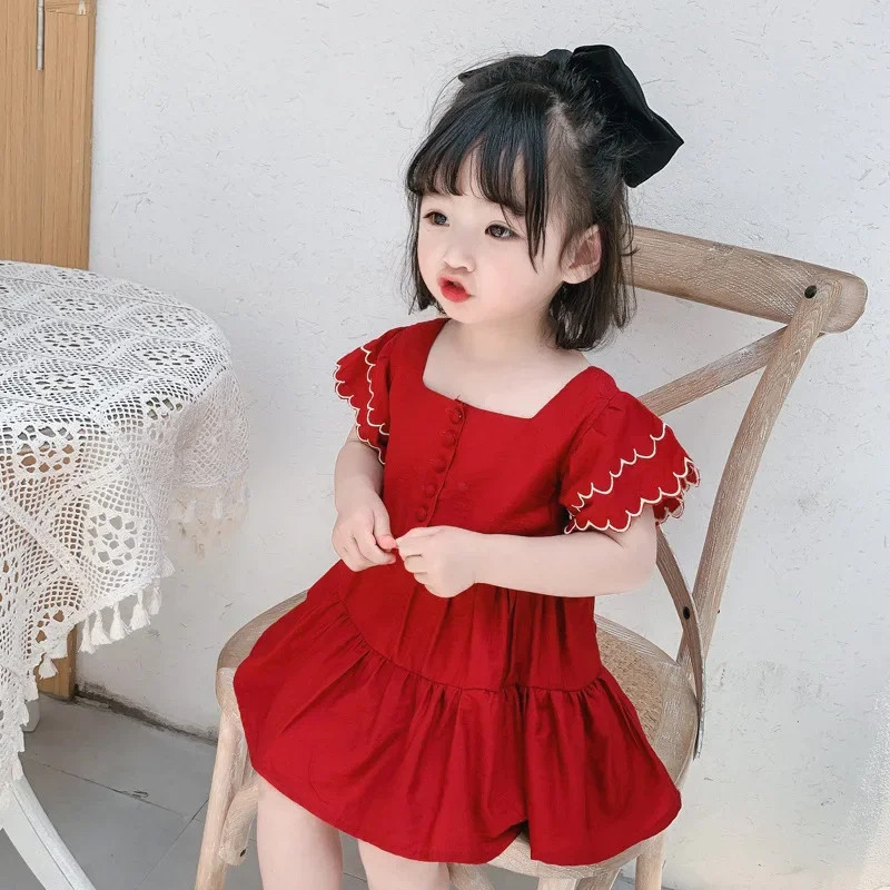 Girls Red Dress Short Sleeve Children Summer Dress for Baby Girl Outfits  Christmas Dress for Girls  Vestidos Para