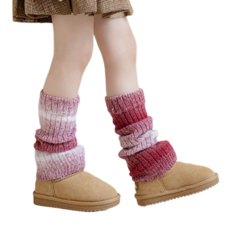 Gradiented Color Kids Leg Warmers Flared Bottom Girl Knitted Slouchy Leggings 40JC