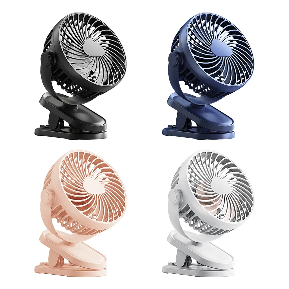 USB Chargeable Baby Stroller Bed Mute Fan with Clip 360 Rotatable Portable 3-speed wind adjustment Office Desktop Fan