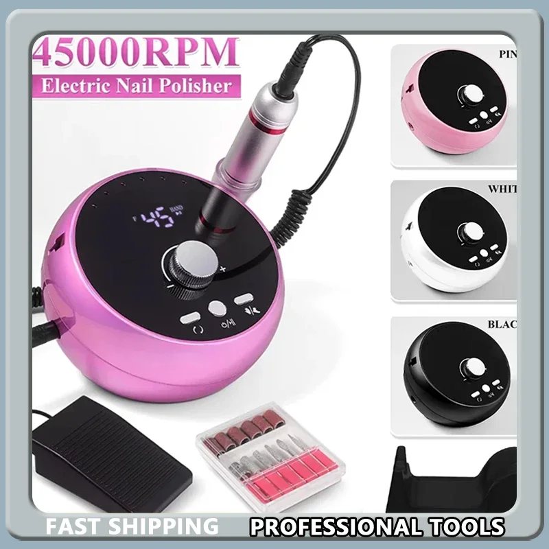 

Professional Manicure Drill Machine 45000RPM Electric Nail Drill Machine White Pink Purple Nail Sander Gel Cuticle Remove