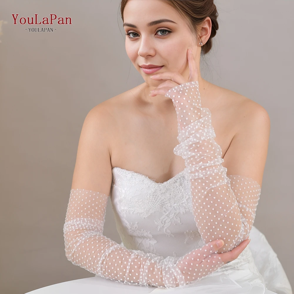 YouLaPan T15 Hochwertige einfarbige atmungsaktive Mesh-Handschuhe, weiße gepunktete Damen-Armstulpen, Brautparty, Abendessen, Zeremonie