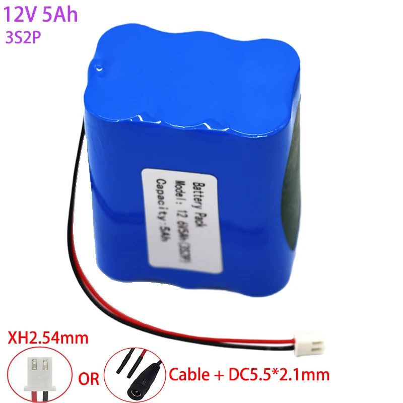 

Original 12V Battery 3S2P 11.1V /12.6V 5000mAh Lithium Battery Pack with 5A BMS for LED Lamp Light Table lamp Backup Power etc