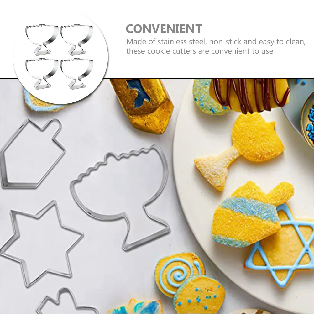 

4Pcs Metal Cookie Cutters Hanukkah Menorah Shape Baking Molds Stainless Steel Non-Stick for DIY Cookies Chocolate Craft Projects
