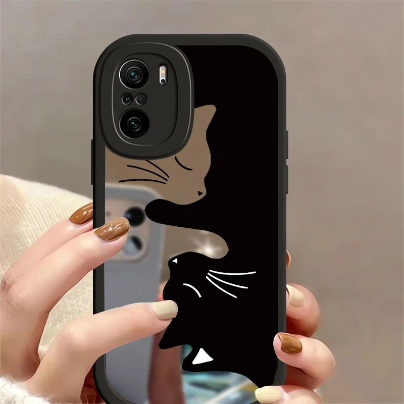 For Xiaomi Redmi K40 K20 Pro Case Lovely Black Cat Cartoon Funda For Redmi A1 A2 12 12C 10 10C 9A 9C 9 Mirror Phone Cover Etui