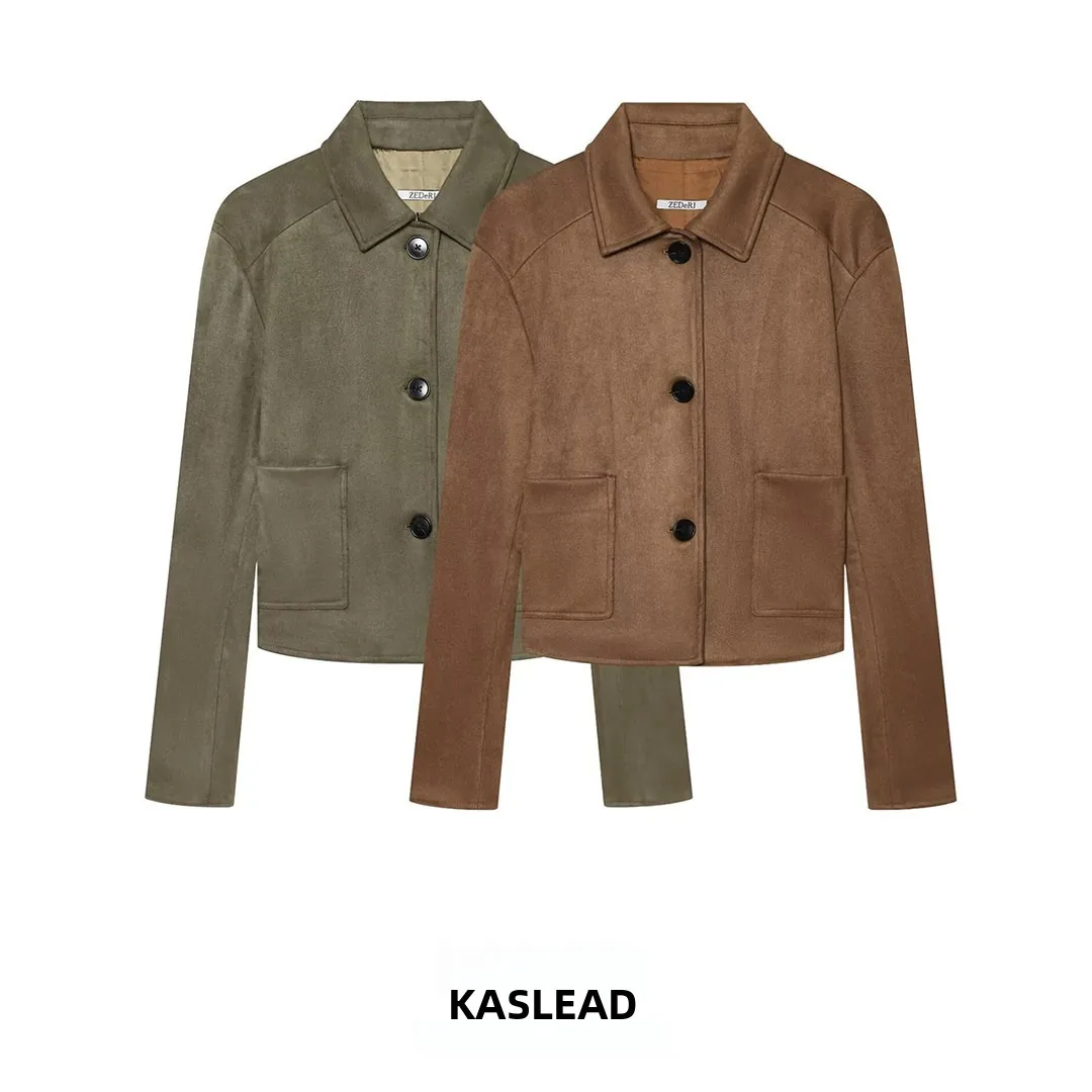 KASLEAD Fashionable Short Coat for Women Button-Up Collar Design Polyester Fiber Long Sleeve Summer New Arrival