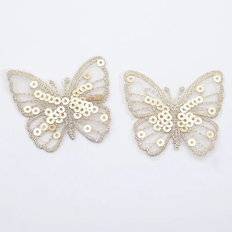 10Pcs 50*45mm Exquisite Sequins Embroidered Mesh Butterfly for DIY Clothes Hat Shoes Patches Accessory Headwear Hair Clips Decor