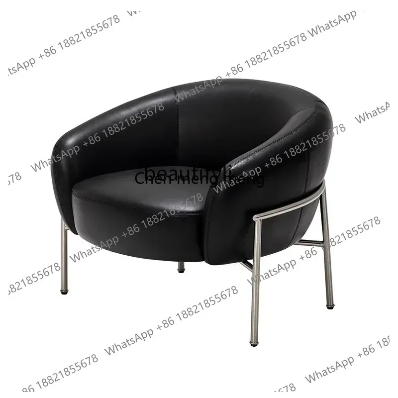 ss 26 Medieval first-layer cowhide metal bracket single sofa living room balcony leisure chair