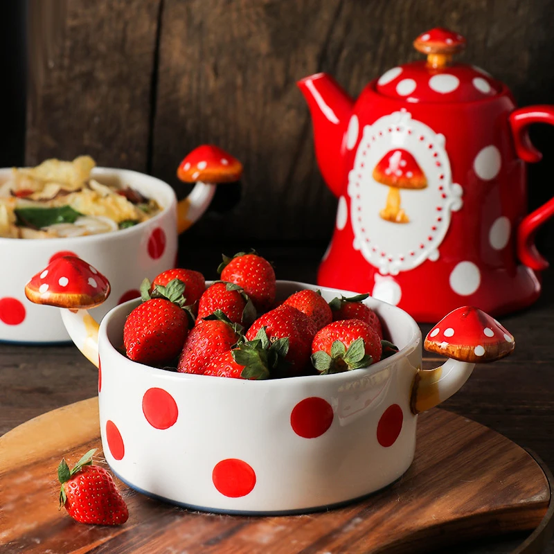 Mushroom Ceramic Tableware Set Japanese Children's Home Bowl Plate Cold Water Bottle Creative Lovely Hand-painted Coffee Cup