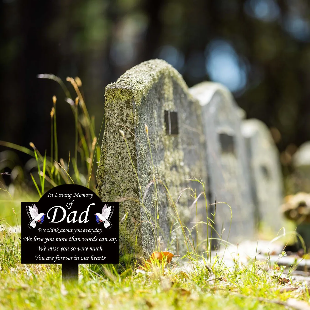 Grave Marker Tombstone - Dad's Sympathy, Metal Cemetery Plaque with Memorial Stake for Father's Day, Outdoor Burial Site 1pc