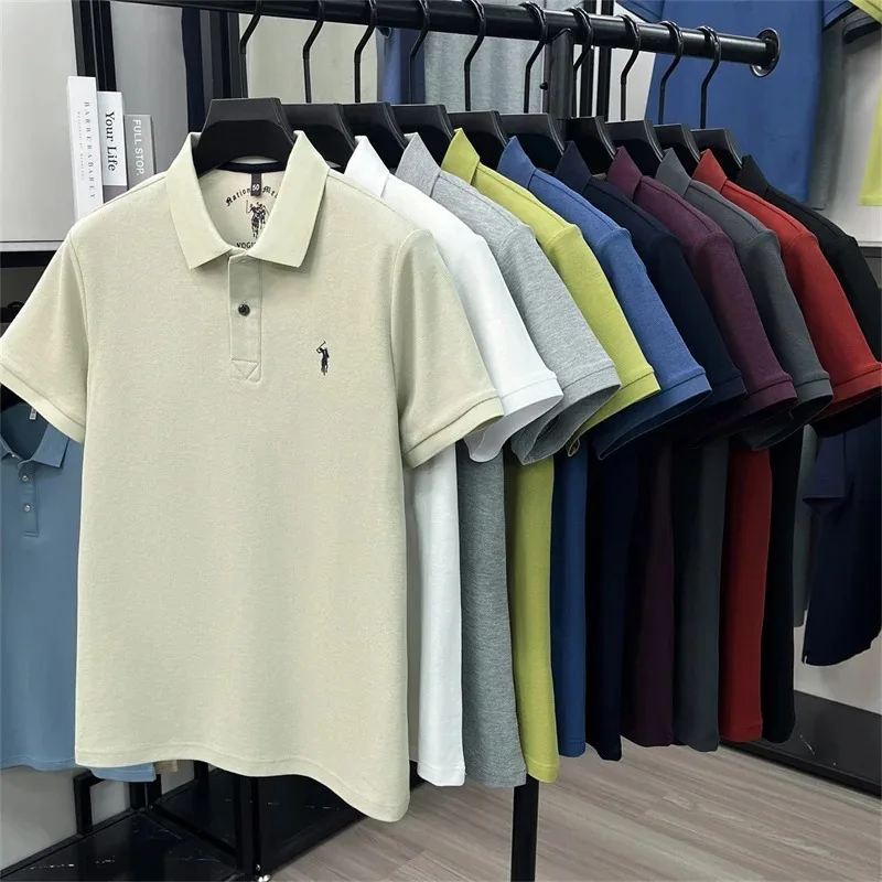 High-End 100% Baumwolle Kurzarm Polo Shirt Sommer Mode Luxus Marke Pony Stickerei T-Shirt Business Freizeit Golf Herrenkleidung – Detail 2