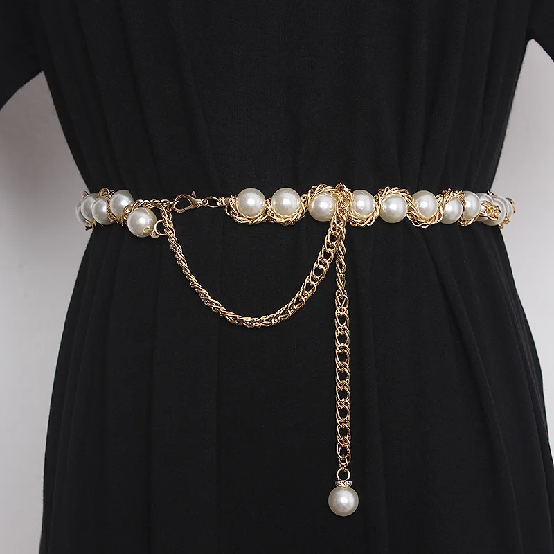 

2026 Ladies Bead Waist Chain Women Fashion Belt Dress Shirt Decorative Metal Belts for Women Luxury Designer Brand High-quality