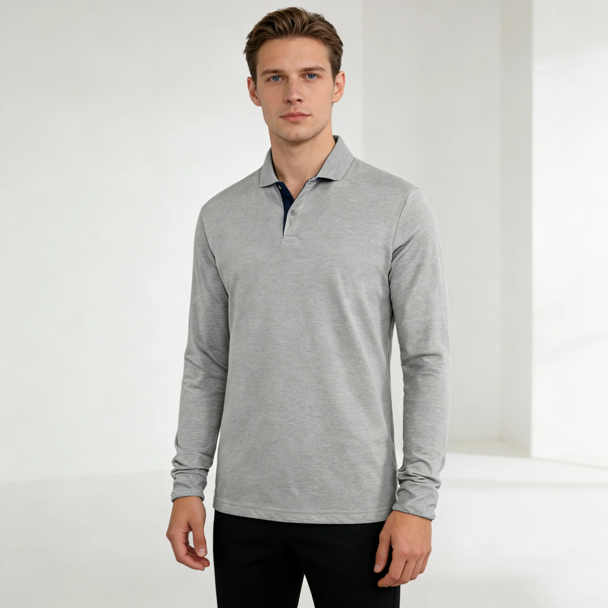 95% Cotton Long Sleeve T Shirts Men Casual Brand Homme Clothing Hombre Tee Tops Fashion Tshirt Black White Polo T-Shirts For Men