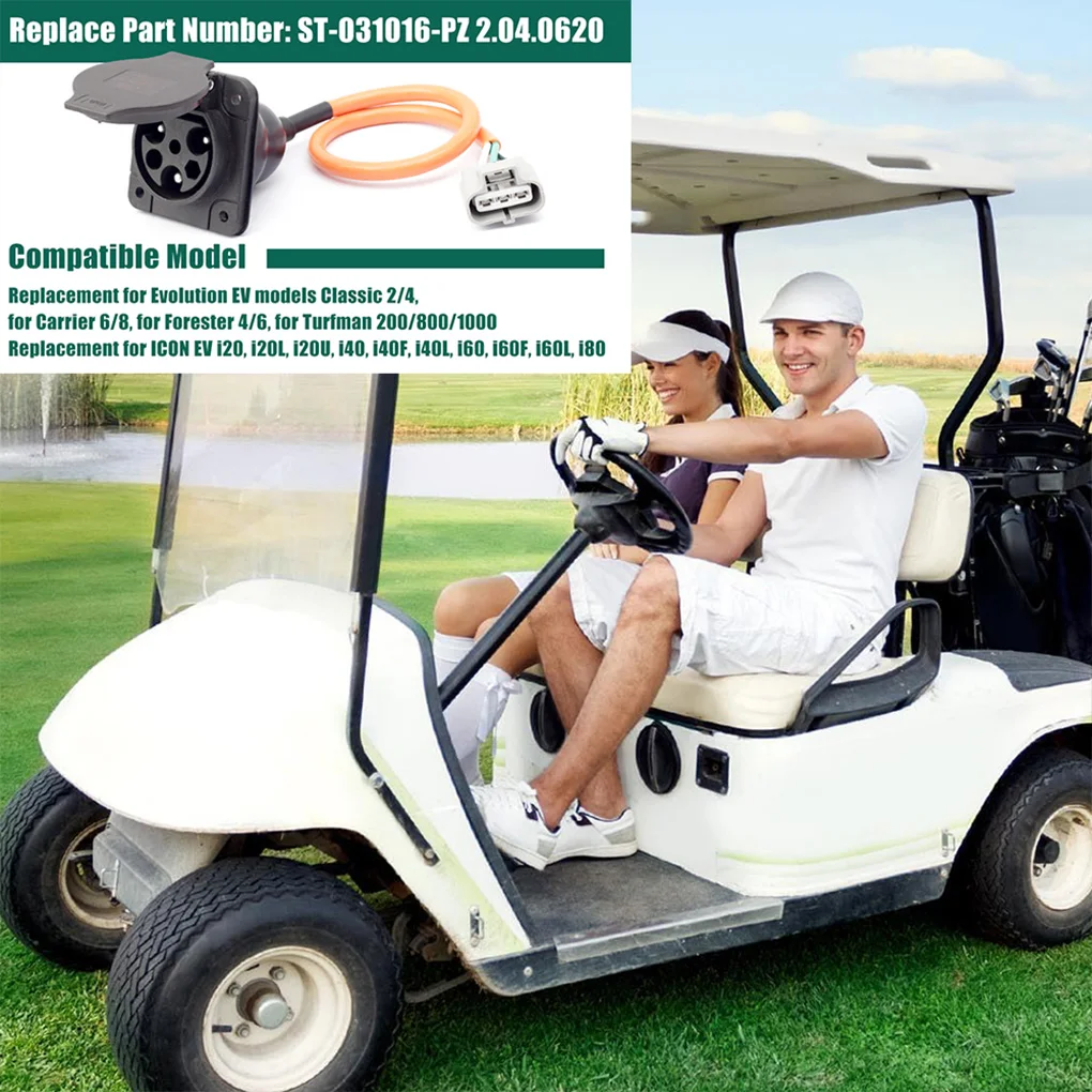 ST-031016-PZ Electric Golf Cart Charger Receptacles Head Replacement for Evolution Cart Charger Port 3 Pin Charge Cable 30A