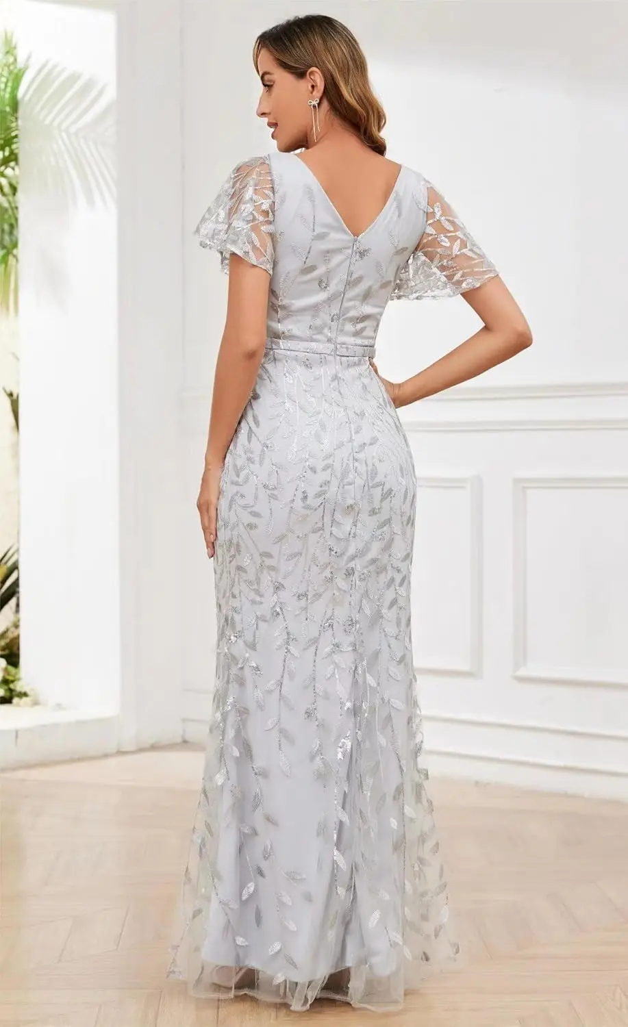 Vestidos de madre de novia de encaje con lentejuelas para mujer, vestidos de noche formales elegantes de sirena con mangas