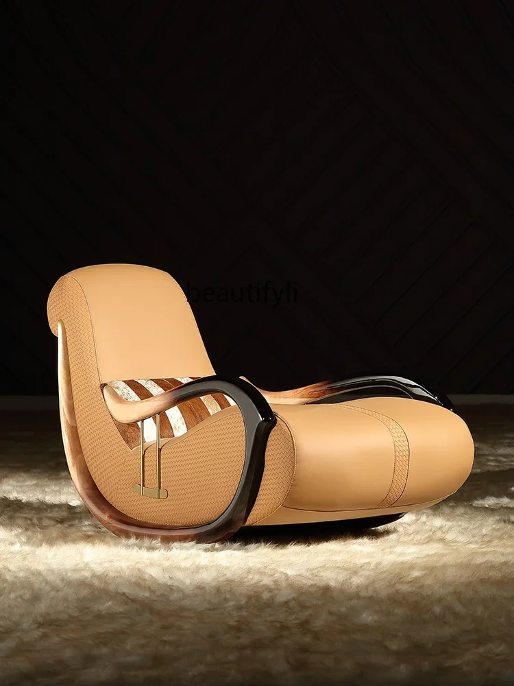 

B7304 ss Light Luxury Recliner Leather Leisure Rocking Chair Movable Birch Couch
