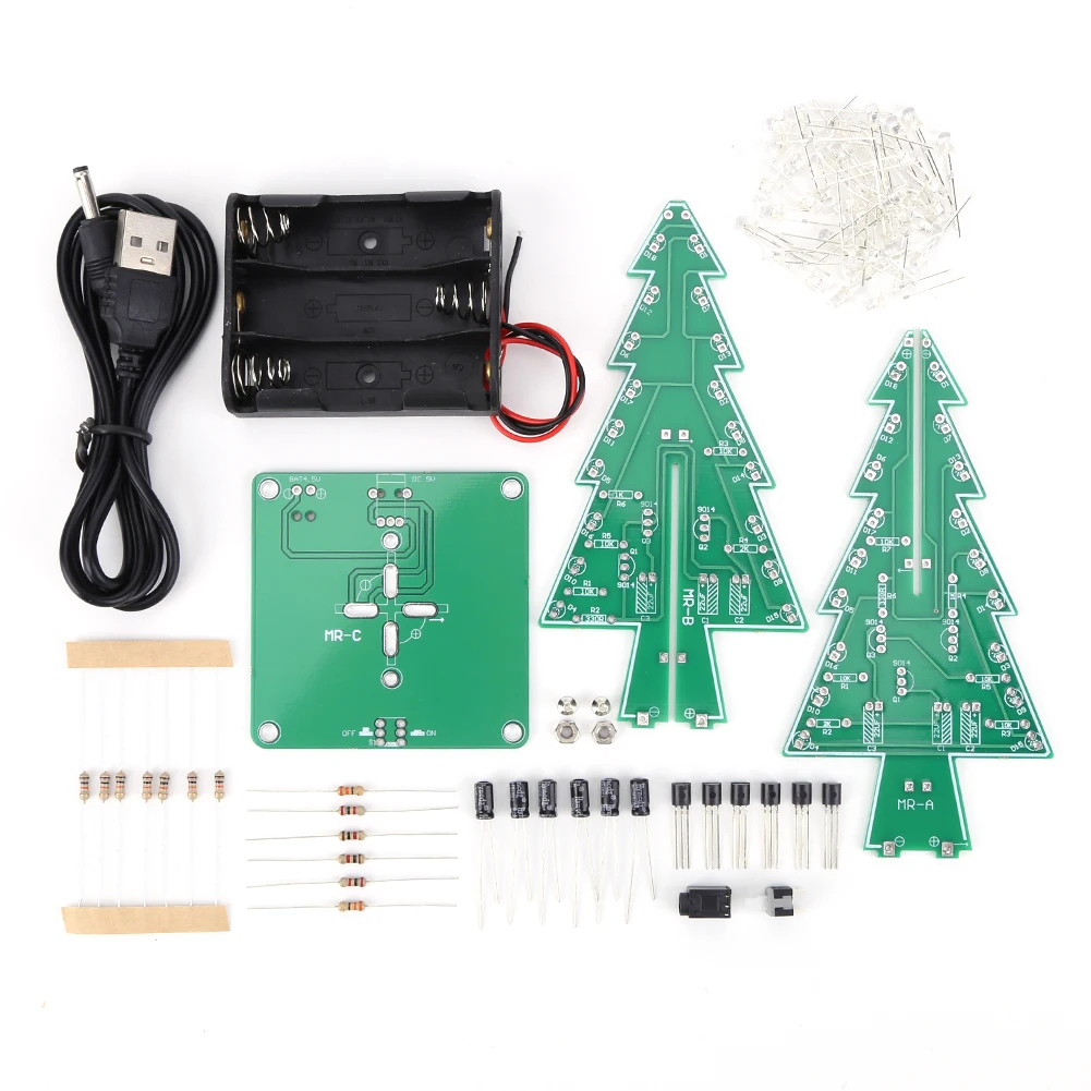 DIY 3D Christmas Tree 3 PCB Soldering Practice Kit Battery/USB Powered Electronic Exercise Kit Easy Installation for DIY Lovers