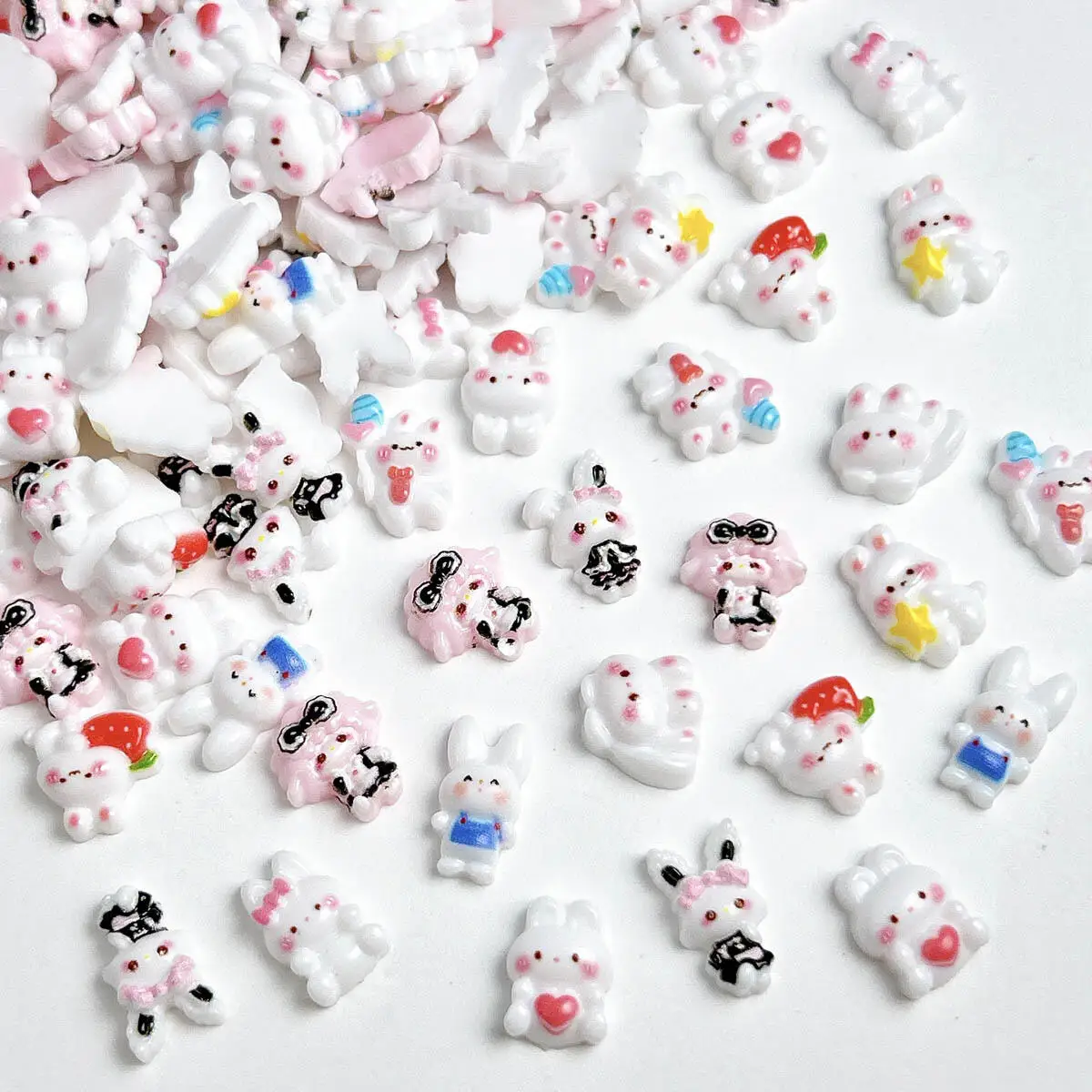 

3D Resin Kawaii White Rabbit Nail Charms Cartoon Multi Style Rabbit Nail Art Decorations Phone Case Handmade DIY Crafts Parts