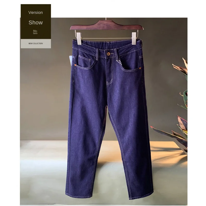 

Свободные мужские джинсы основного цвета прямого кроя, модные потертые повседневные темно-синие высококачественные мужские брюки осени 2025 года