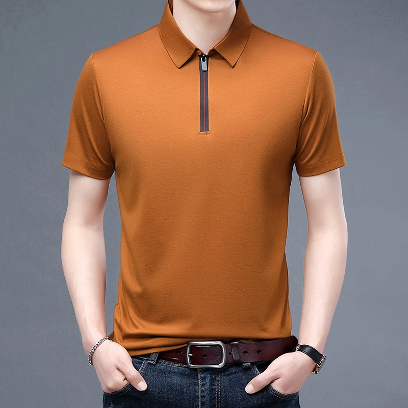 Fashion Handsome Solid Polo Shirt Short Sleeve ​Zipper Collar 2024 Summer Thin Shirts Casual Loose Tops Men Clothing Ropa Hombre