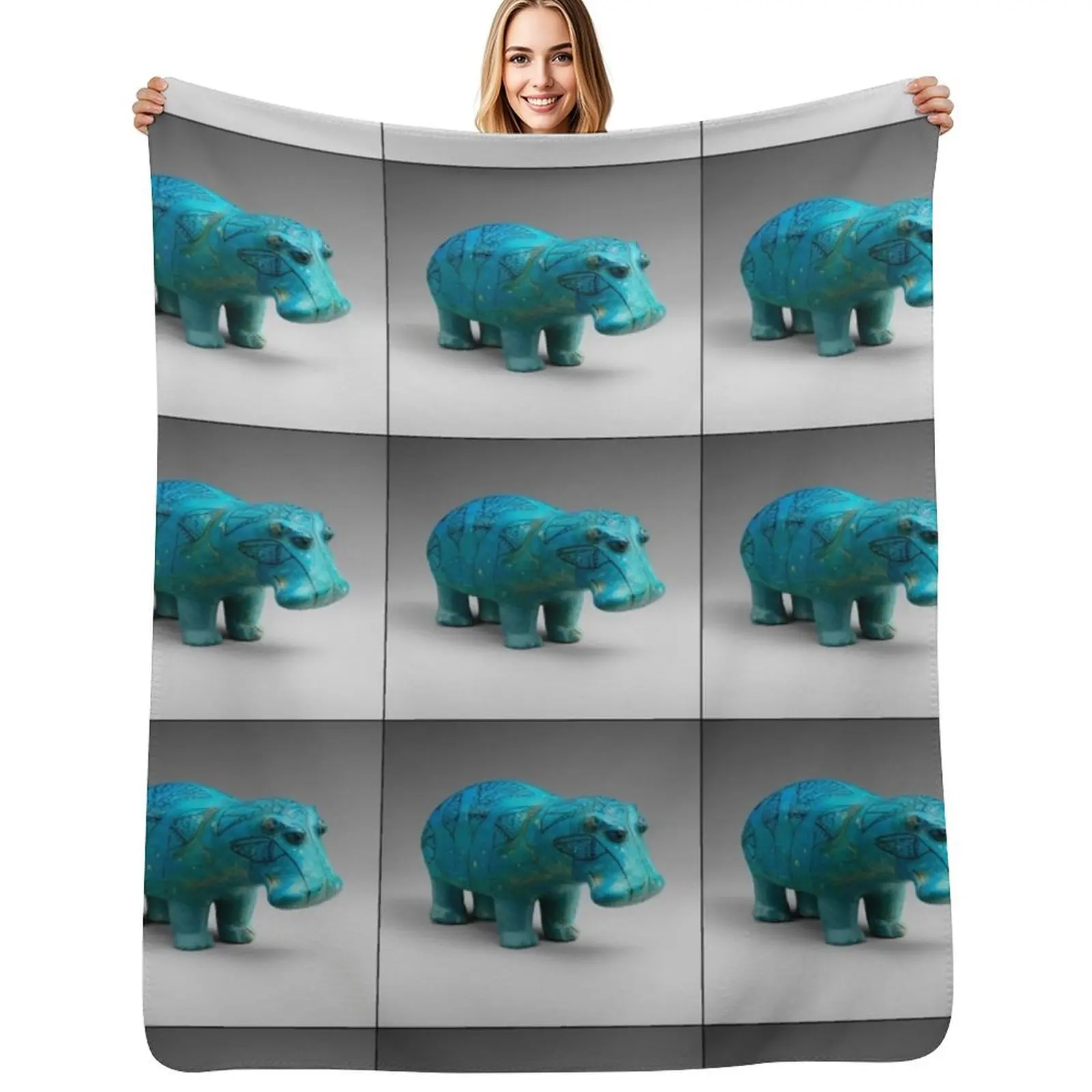 William the Hippo-Ancient Egyptian figurine Throw Blanket Wrinkle Resistant Lightweight Blanket