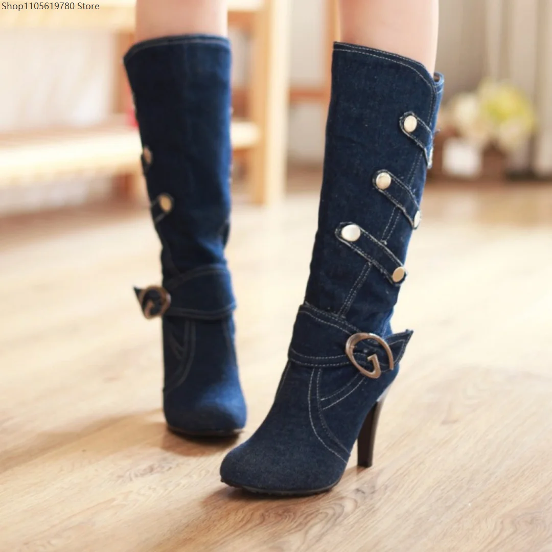 Fashion High Heel Boots For Ladies 2026 New Denim Fabric Design Women Shoes Ideal Casual Daily Role Play Festival Party Wear 3