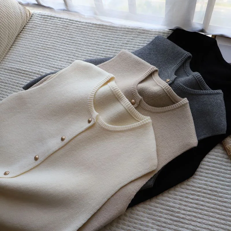 Lucyever Knitted Vests Women Loose Single Breasted Sleeveless Sweater Waistcoats Female Autumn Winter O-Neck Solid Knitwear Vest