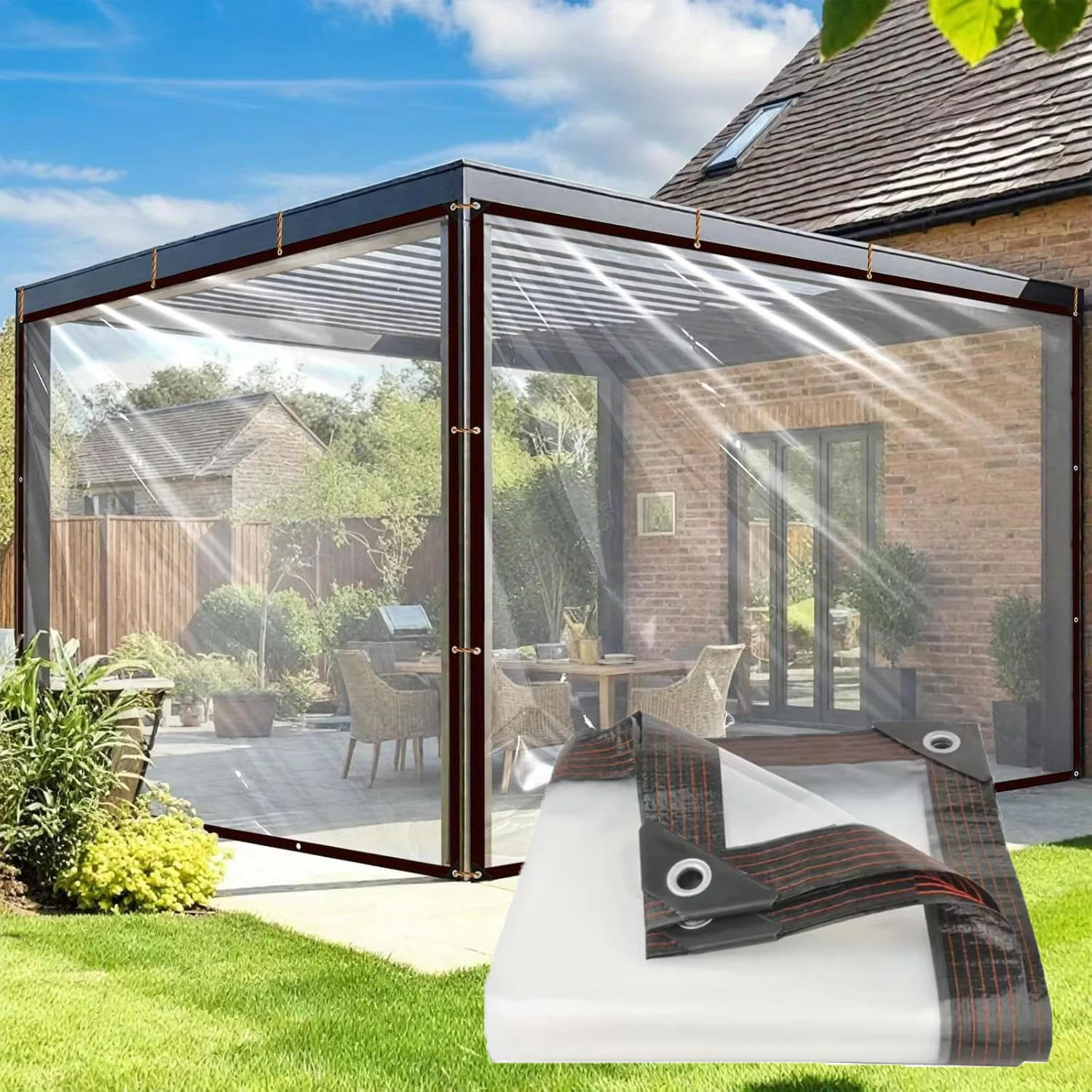 Toldo Impermeável para Exterior, Filme Plástico Transparente, Tecido Transparente à Prova de Chuva e Isolante Térmico
