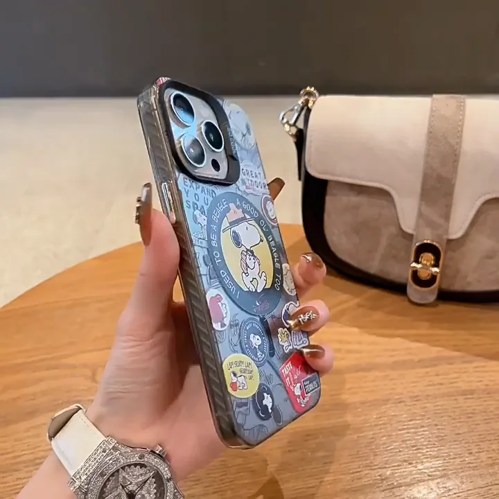Casing Ponsel Stempel Snoopy Lucu untuk iPhone 11 12 13 14 15 16 Pro Max Pos Office Snoopys Magnetik untuk Penutup Tahan Benturan Magsafe