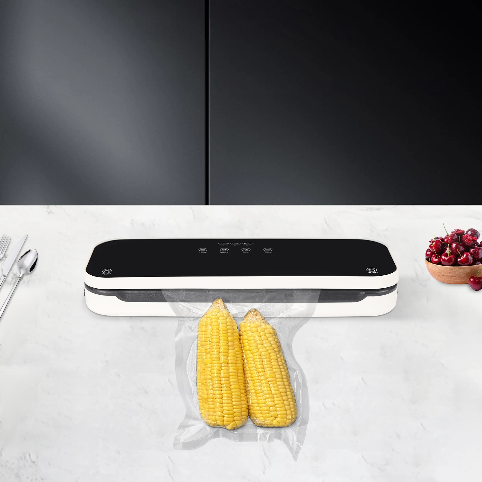 ABS Food Sealer,Black Tabletop Automatic Vacuum Sealing Machine for Meat, Seafood, Vegetables