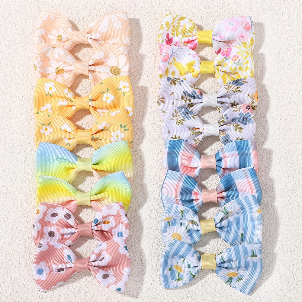 

20pcs Random Color Rainbow Headwear Bow Children's Hair Clips Printed Hairpin Baby Girls Hair Accessories Handmade Wholesale