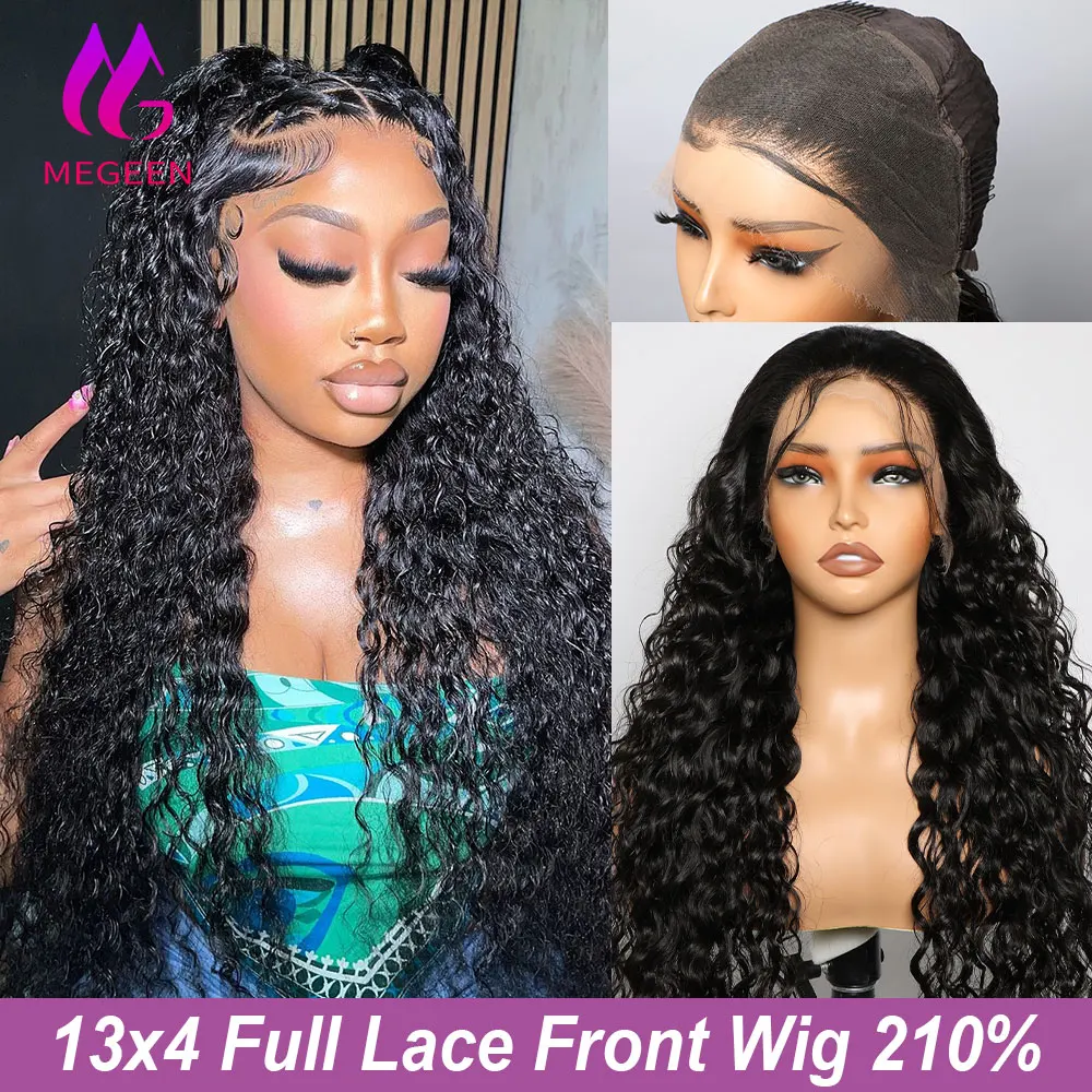 

Megeen 210% Density 13X4 Full Lace Front Wig Human Hair Burmese Water Wave HD Transparent Lace Frontal Wig Deep Wave Virign Wigs