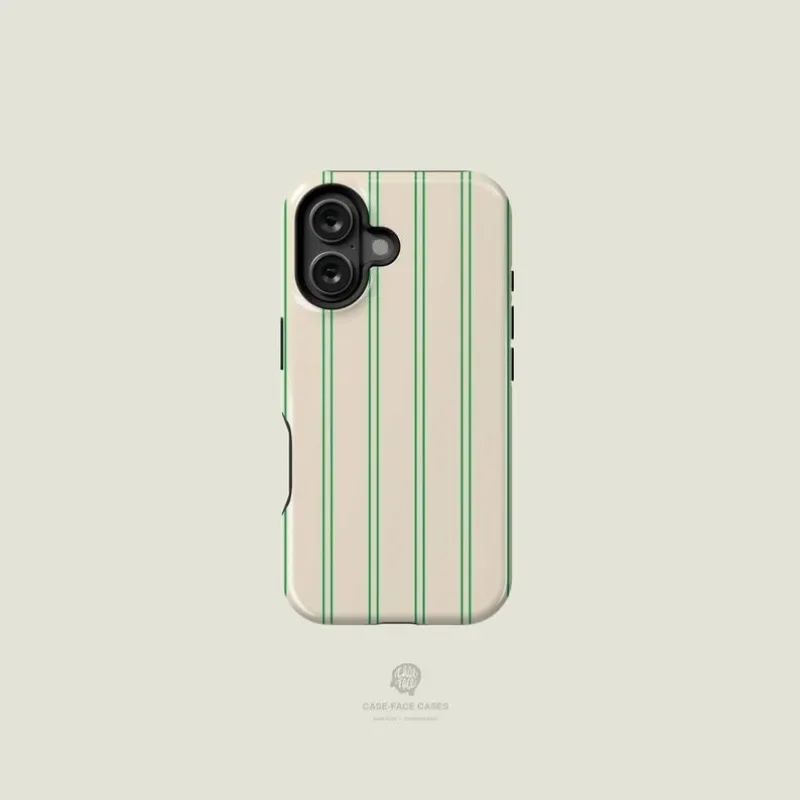 Pinstriped  Green Case For IPHONE 16ProMax 15 14 13 12 11 PRO Plus Acrylic TPU Two in one Magnetic Phone Cases