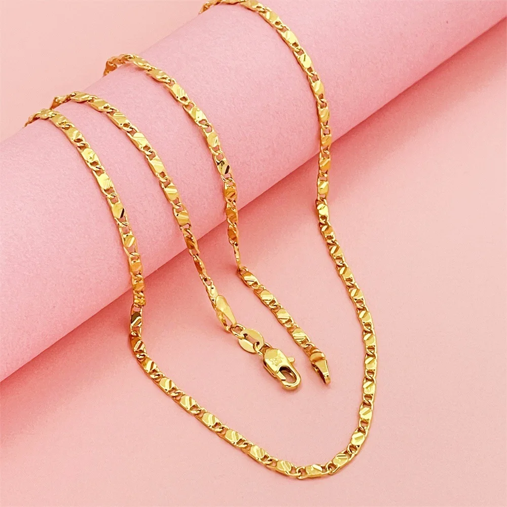 

Luxury 24K 9999 Pure Gold real gold Men's and women's 2mm flat chain chain length 40cm 45cm 50cm 55cm 60cm 65cm 70cm 75cm