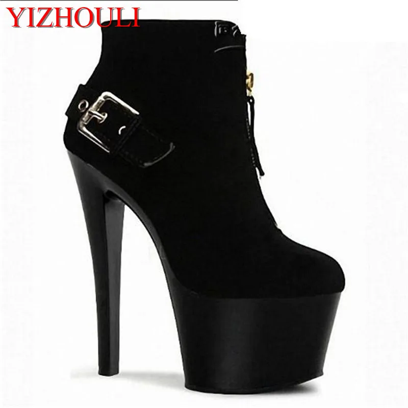 

Model high heels, dinner party black sexy runway boots 17-18cm women's dance shoes