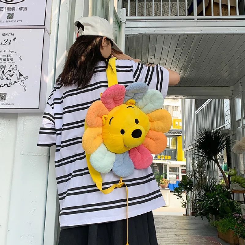 Mochila Kawaii de Disney para niños, Bolsa Escolar de viaje de dibujos animados, girasol, Winnie The Pooh, muñeco de peluche, regalo de moda