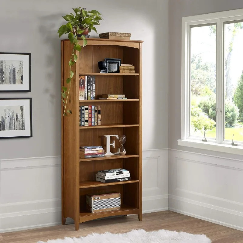 Shaker Style 6 Shelf Bookcase / Solid Wood / 72 inch Tall / Adjustable Shelving / Closed Back