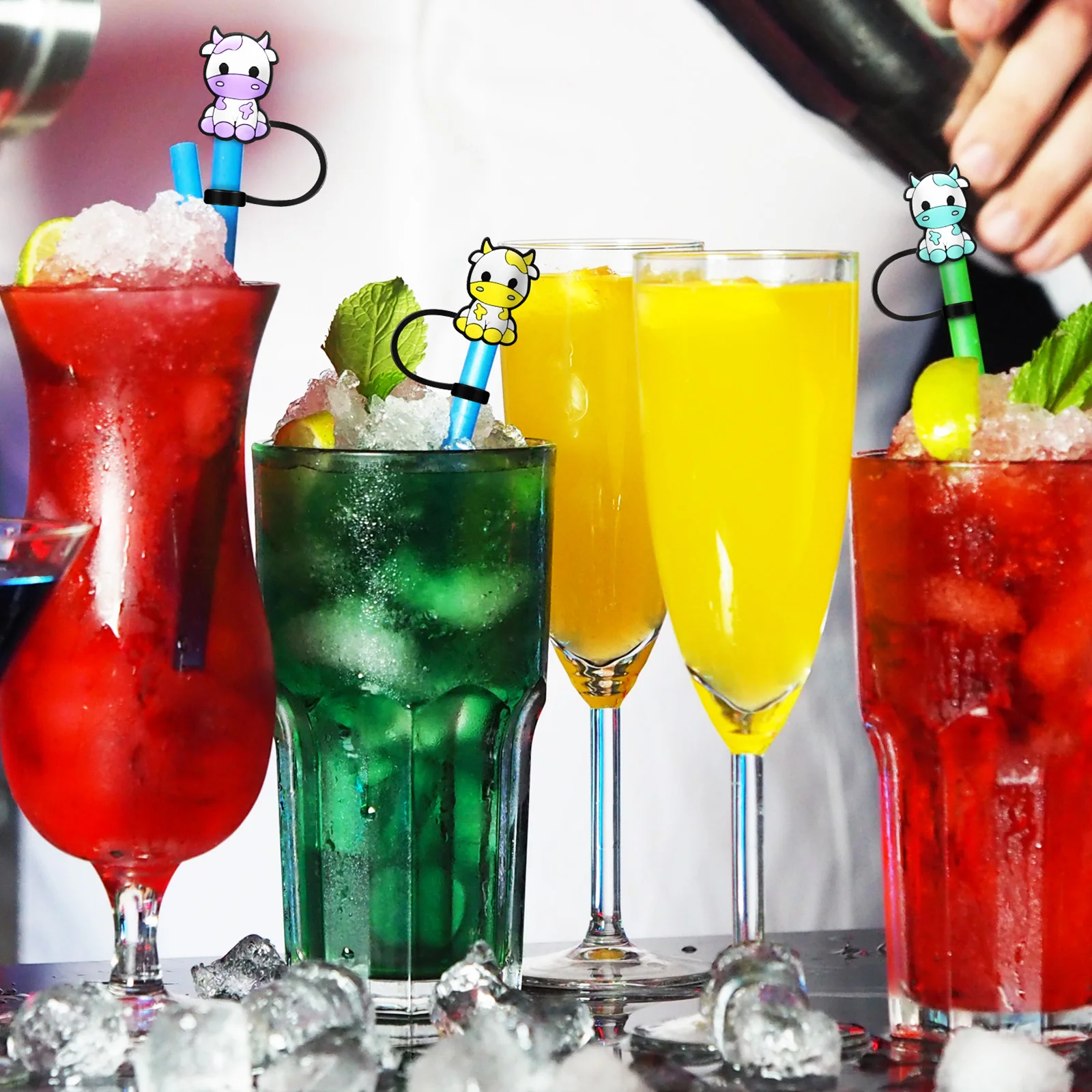 

10Pcs Cow Shape Straw Covers Silicone Dust-Proof Tips Protector for Reusable Straws Easy Install Cleaning Convenient