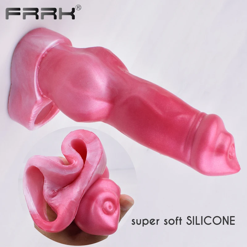 FRRK Soft Fantasy Dog Knot Dildo Cock Sleeve Silicone Red Dragon Penis Sheath Dick Enlargement Extender Sex Toys for Men