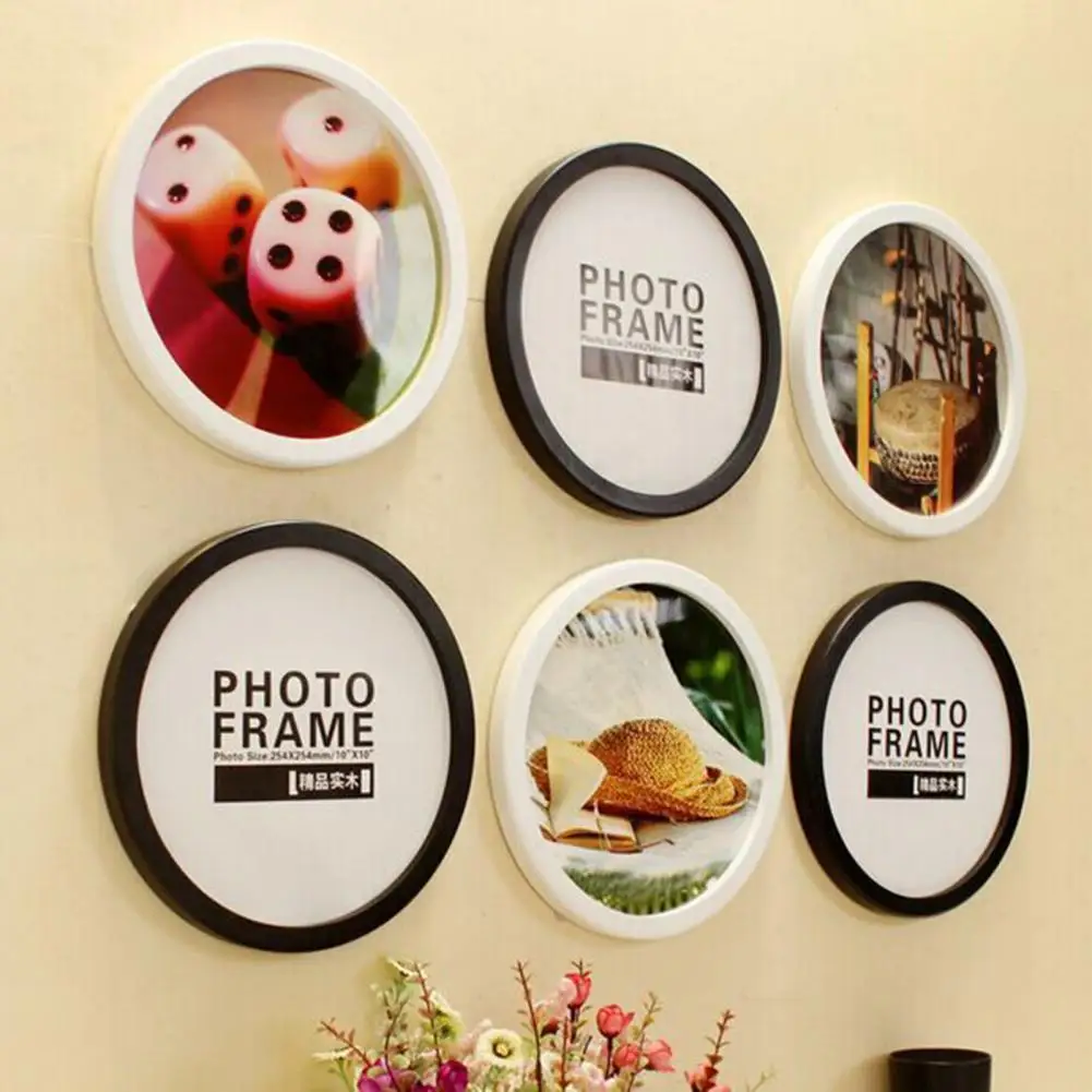 6inch Photo Frame Wall Mounted Picture Display Stands Creative Wooden Round Picture Storage Holder Ornament Home Decoration