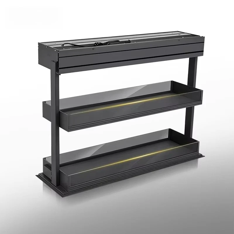 Luxury Smart Electric Vertical Lift Basket Automatic Pull Down Glass Kitchen Cabinet Organizer 2-Tier Cabinet Storage System