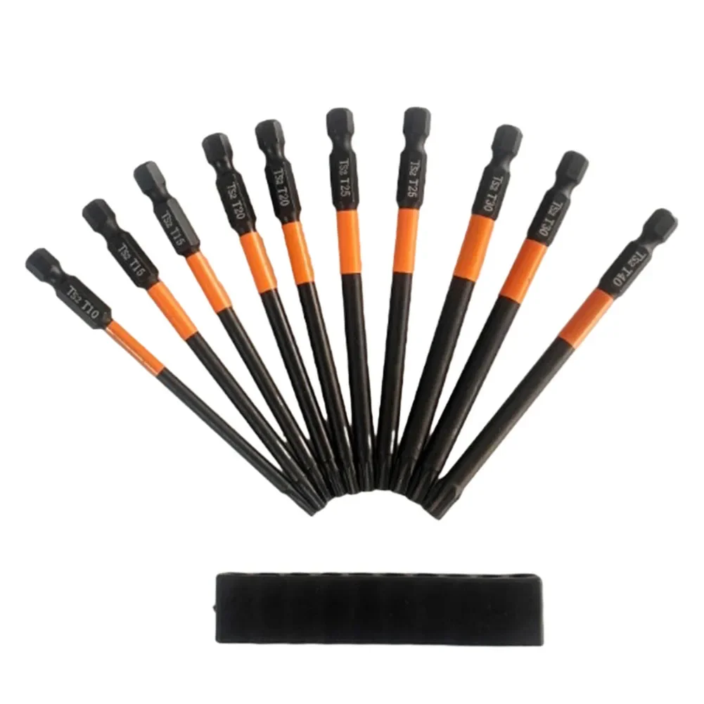 11Pcs Torx Bit Star Set 100mm Long Hex Shank Magnetic High Hardness Suitable For Electric Screwdrivers And Pneumatic Tools