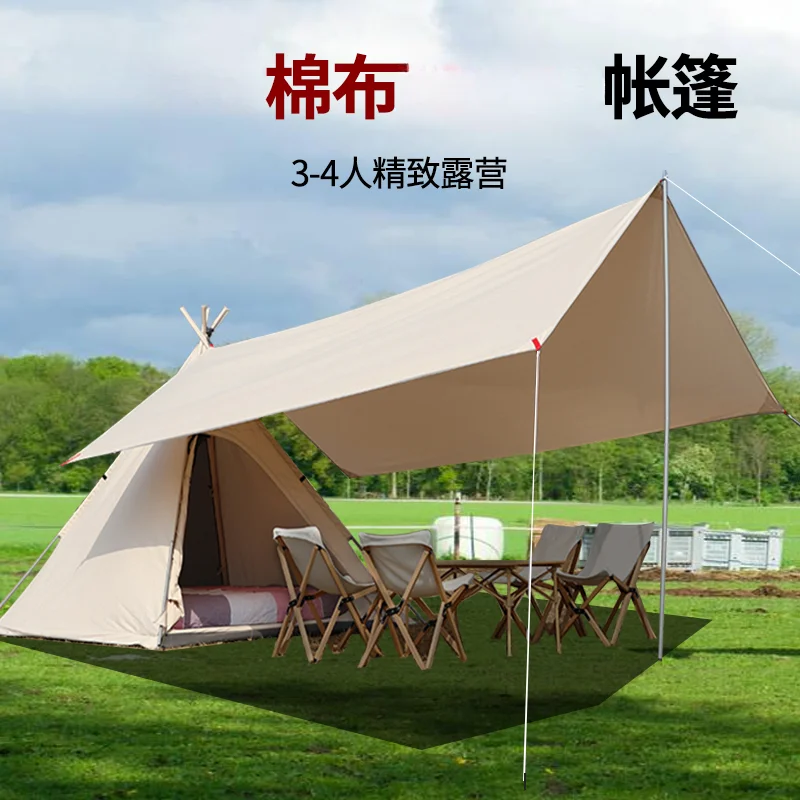 

Outdoor Cotton-Cloth Tents 3-4 People Camping Canopy Spire Camping Cotton Tent Outdoor Rainproof