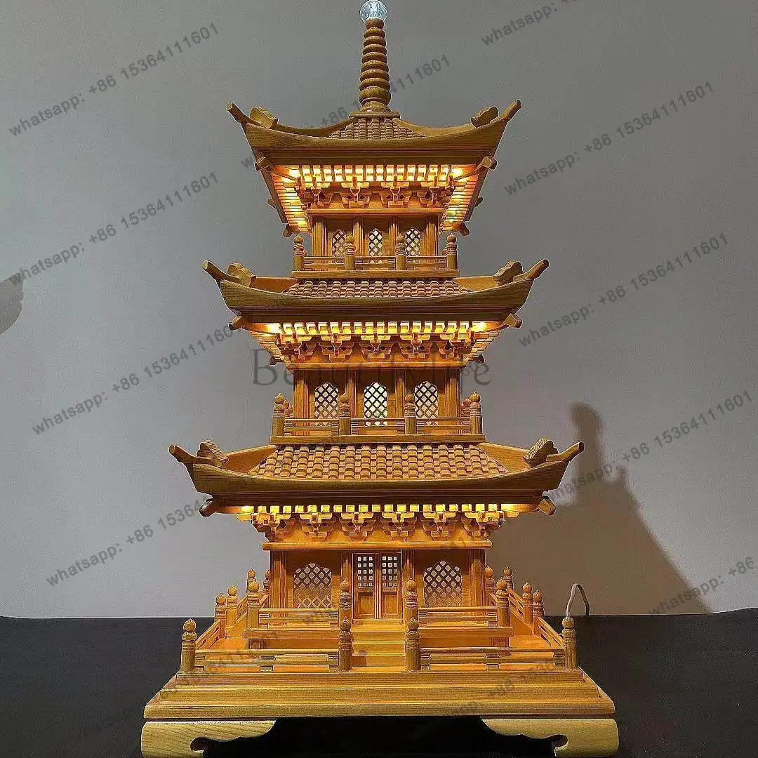Chinese wood carving ancient building model home decoration factory direct sales