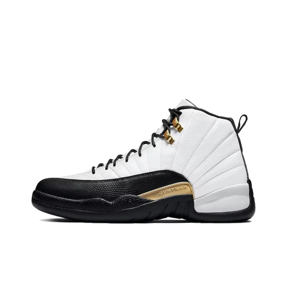 

Original Air Jordan 12 For Men's Black & White Gold Classic Retro Basketball Sneakers 854262-001